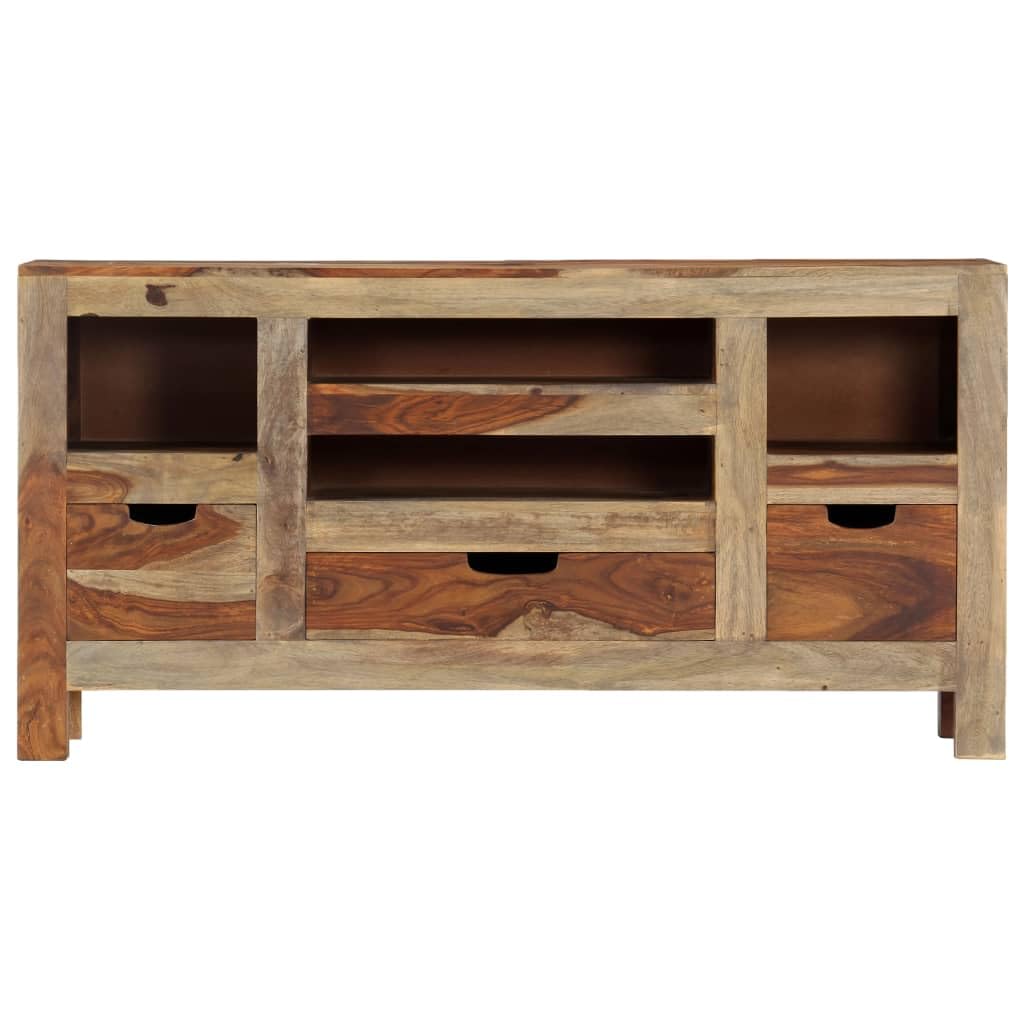 vidaXL Sideboard - Handcrafted Rustic TV Stand in Gray, Solid Sheesham Wood Construction with Drawers and Open Compartments – 39.4&quot;x11.8&quot;x19.7&quot;