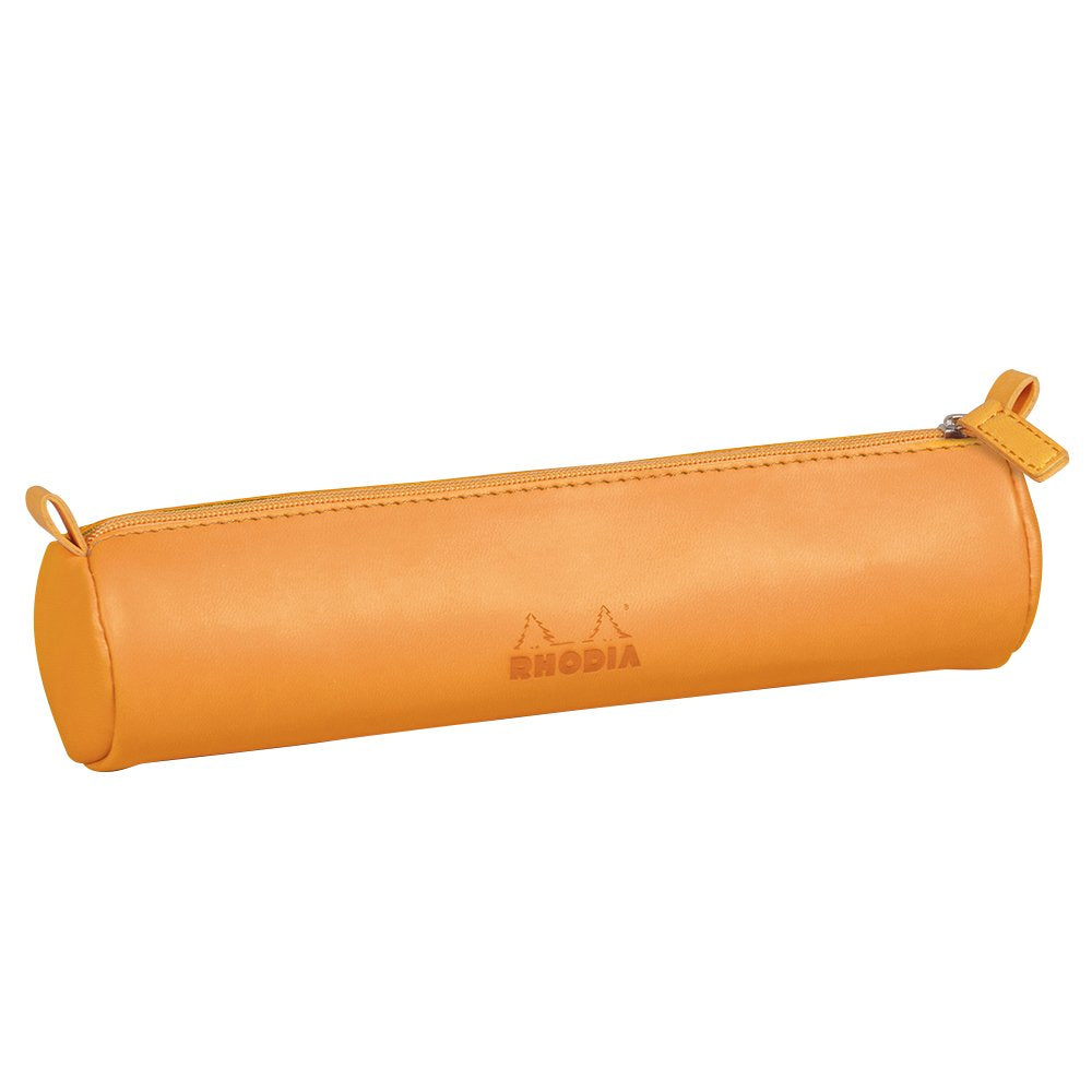 Rhodia 318890C - Orange Rhodiarama Round Pencil Case - 21.5 X 5.5 Cm - Genuine Orange Stitching - Ivory Jersey Interior - Faux L