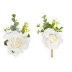 Meldel White Corsage and Boutonniere Set, Ivory Boutonniere, Prom Flower Wrist Corsage Bracelets, Homecoming Corsage Wristlet, M