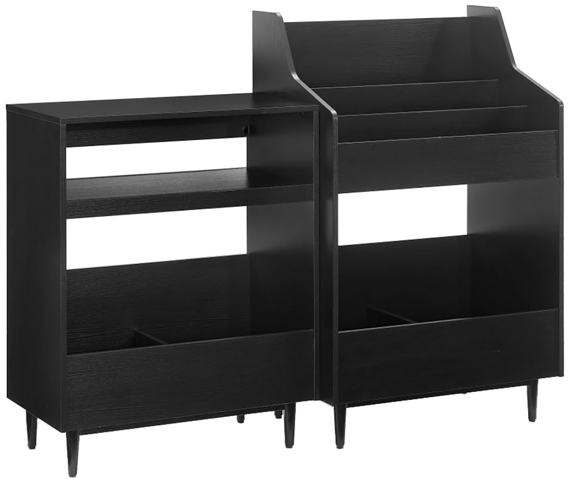 Crosley Furniture Liam 2-Piece Turntable Record Player Stand and Vinyl Storage, Mid Century Modern, Black