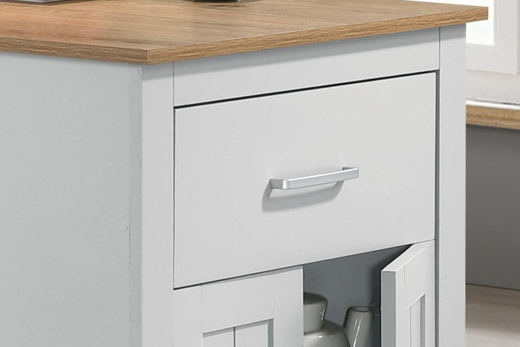 LILOLA LIVING Alonzo 47" Oak and White Small Space Counter Height Dining Table with Cabinet and Drawer Storage