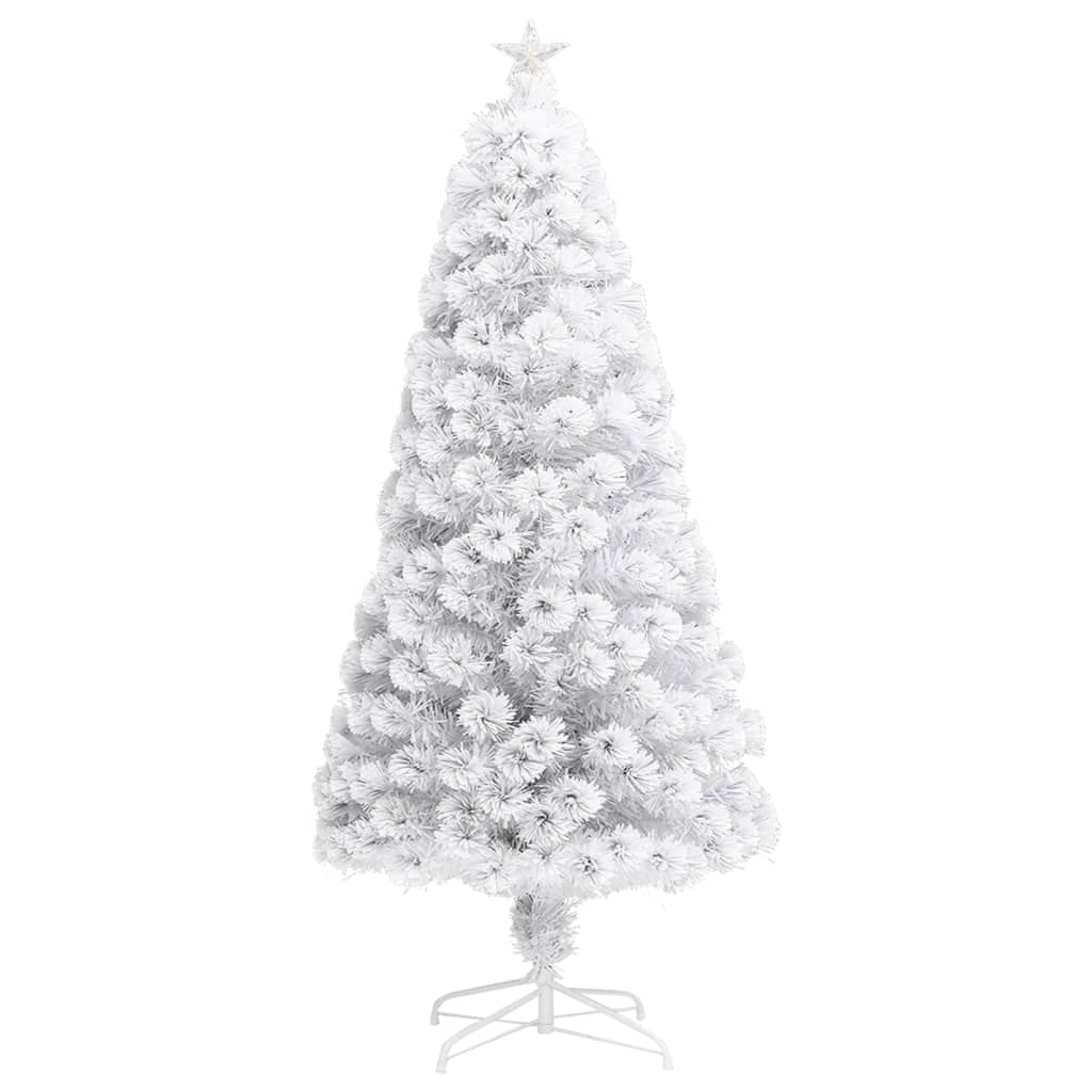 vidaXL Artificial Christmas Tree, 4ft White, Dual Lighting - Fiber Optic and LED, Star-Shaped Top Light, PVC and Steel Construction, Easy Assembly, Indoor Holiday Decor