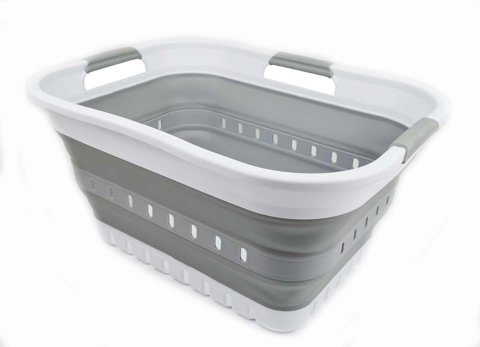 SAMMART 30L (8 gallon) Collapsible 3 Handled Plastic Laundry Basket - Foldable Pop Up Storage Container/Organizer - Space Saving