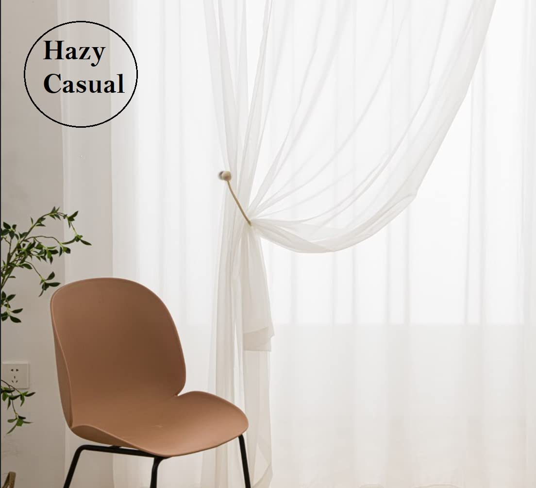 Pi Sheer Voile Curtains Ring Top Panels,Light Filtering Window Curtain For Office/Backdrop 2 Panels (W52 X L95, Beige)