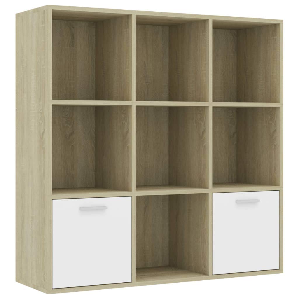 vidaXL Cabinet, Book Cabinet with 2 Doors Bookcase, Standing Shelves for Office Living Room, Modern, White and Sonoma Oak Engineered Wood