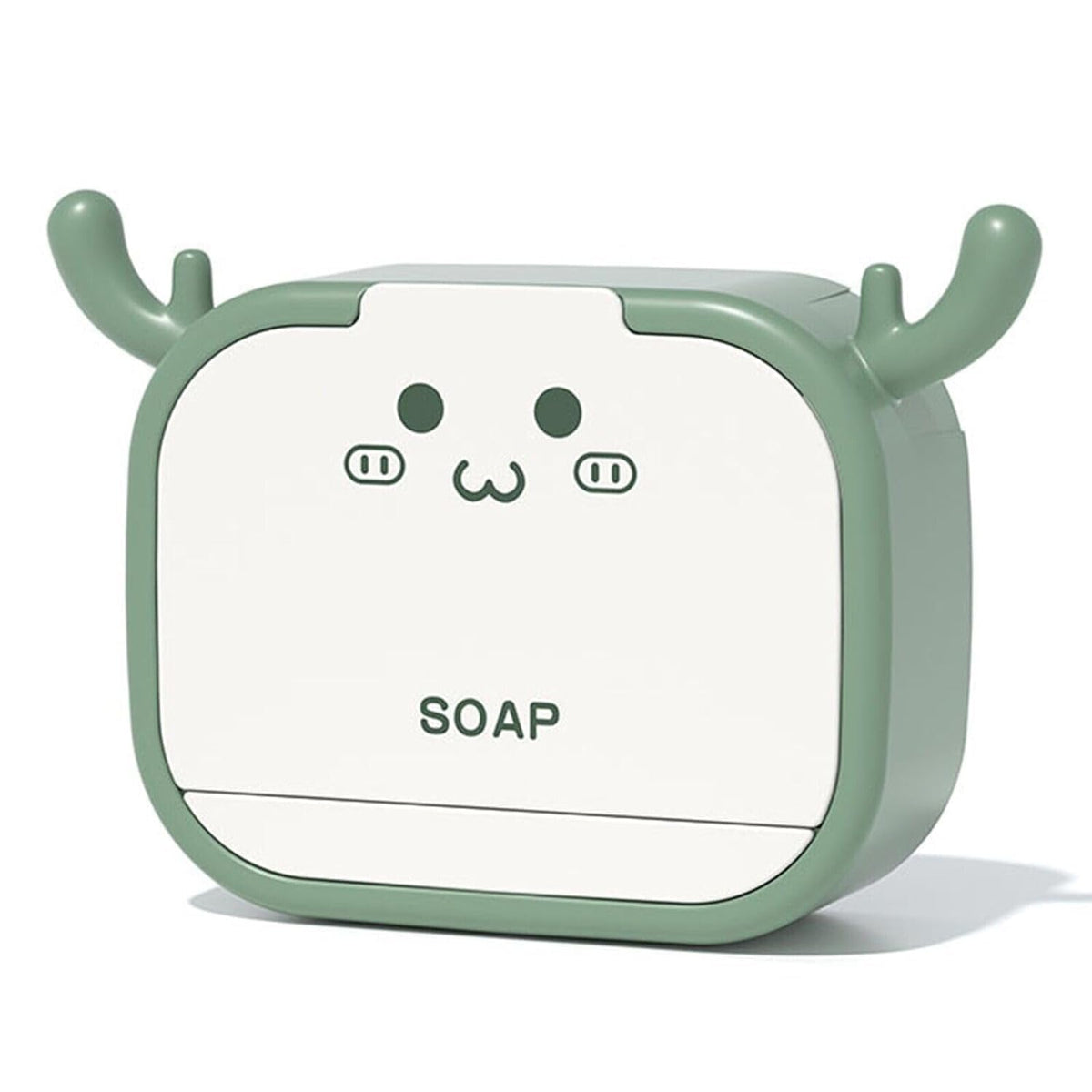 GION Single Grid Drain Soap Holder, FlipTop Cartoon Soap Box with Drain Tray and Lid Cover, Bathroom and Kitchen Organizer (1Pc