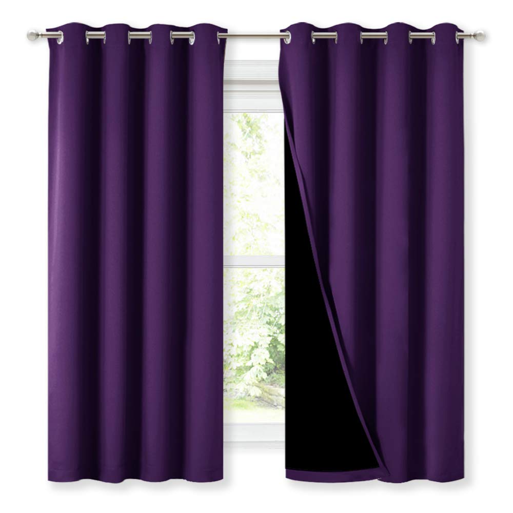 Nicetown 100% Blackout Curtain Panels, Thermal Insulated Black Liner Curtains For Kitchen, Noise Reducing And Cold Blocking Drap