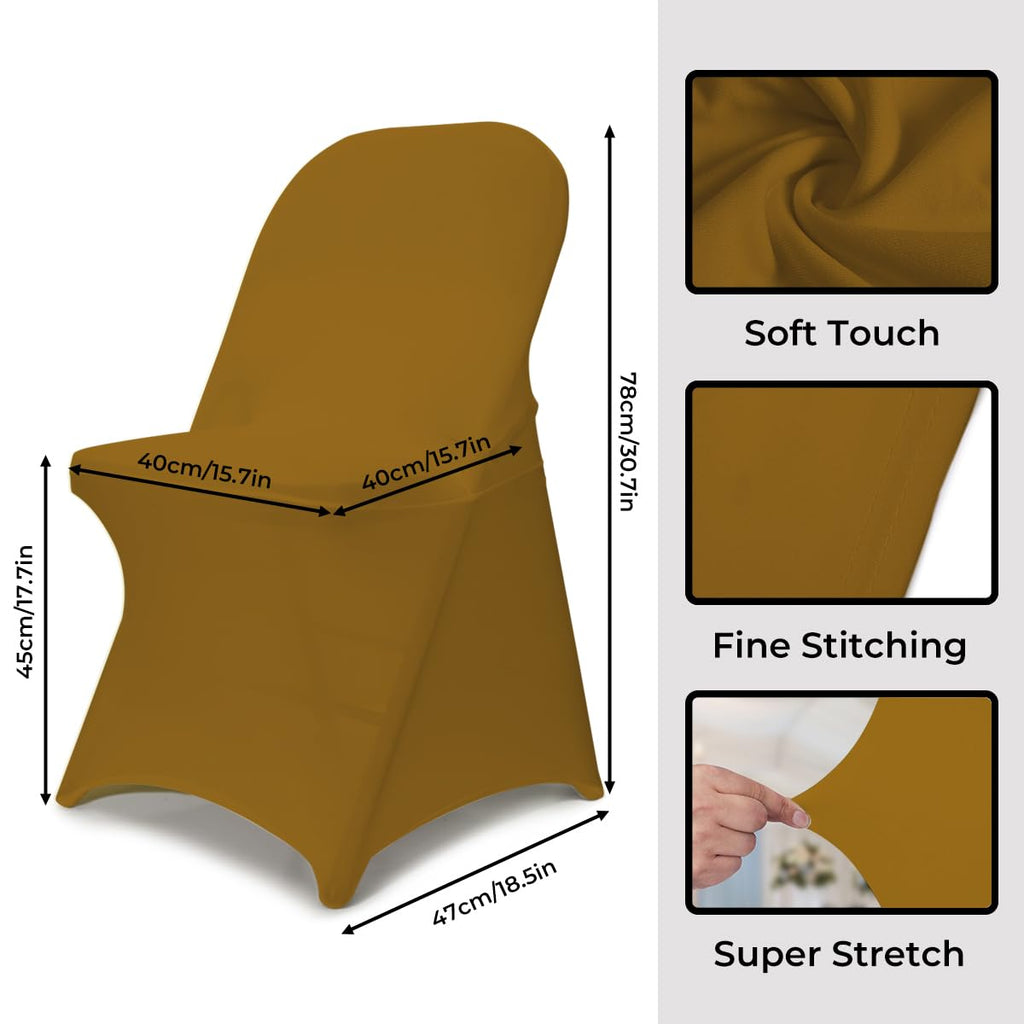 Babenest Spandex Folding Chair Covers - 30Pcs Upgraded Universal Stretch Washable Fitted Chair Slipcovers Protector For Wedding, Holidays, Banquet, Party, Celebration (Gold)