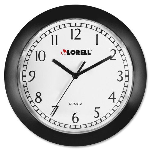 Wholesale Case Of 15 - Lorell 9&quot; Round Profile Wall Clock-Wall Clock, 9&quot;, Arabic Numerals, White Dial/Black Frame