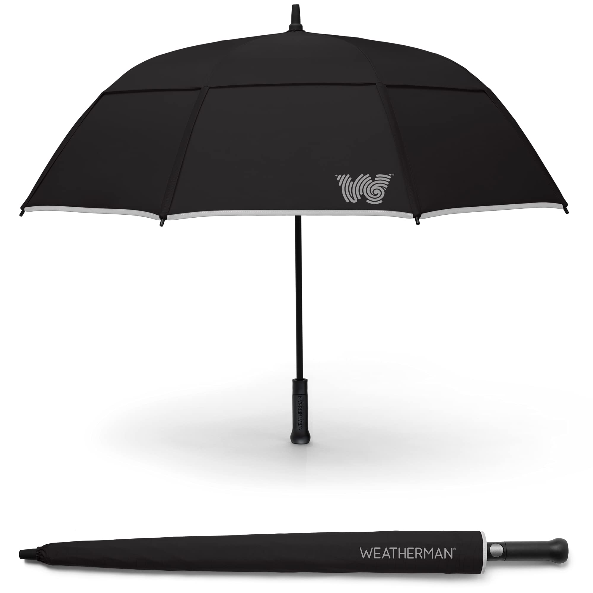Weatherman Umbrella - Stick Umbrella - Windproof Umbrella Resists Up To 55 Mph Winds (Black)