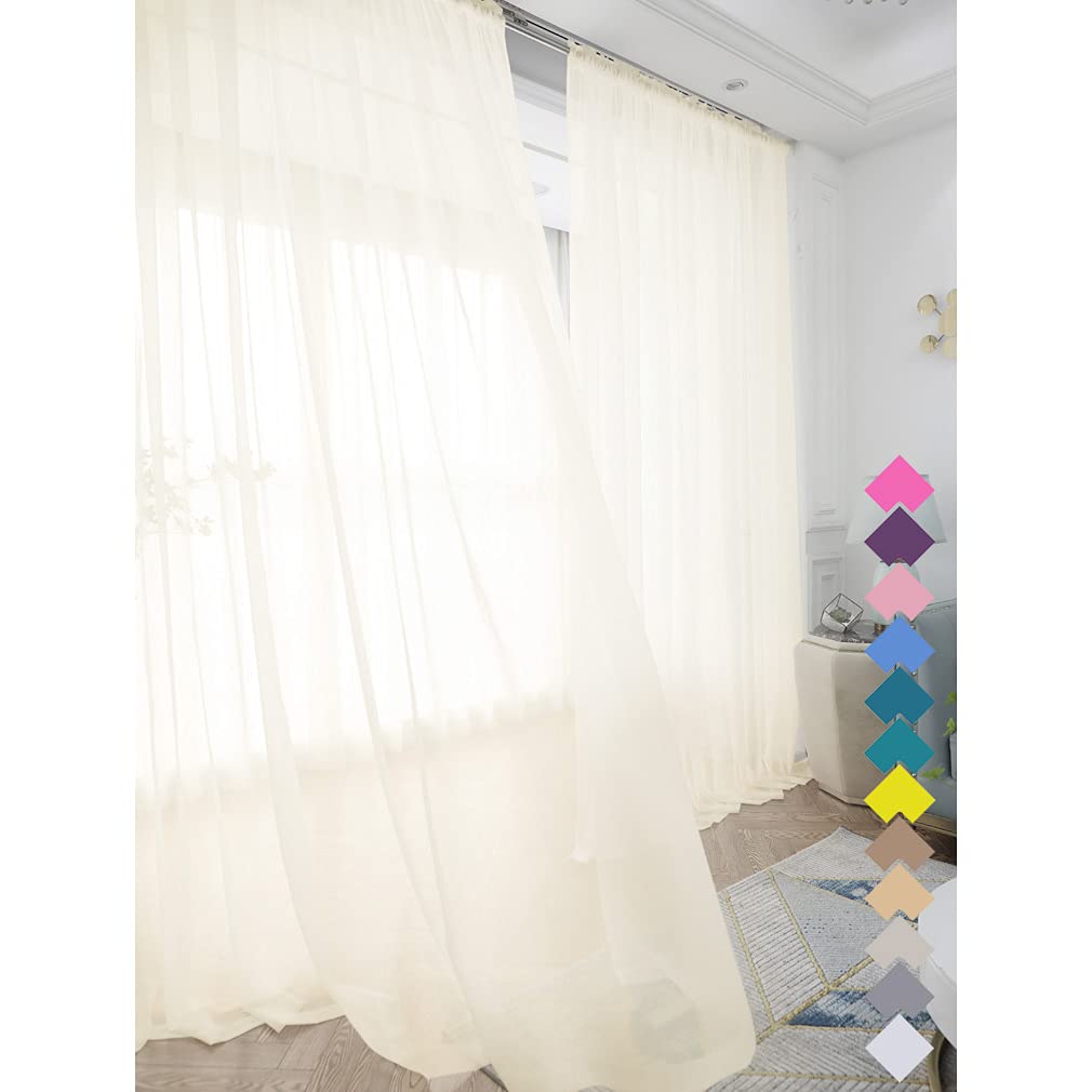 Window Beige Sheer Curtains 48 Inches Width 63 Inches Long 2 Panels Sheer Curtains Clear Curtains Basic Rod Pocket Panel For Hom