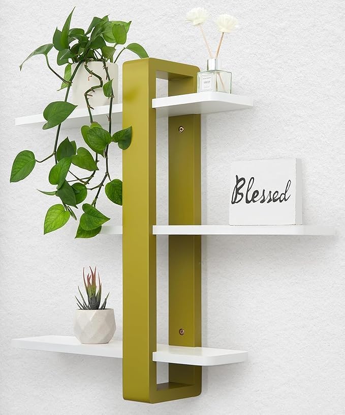LIVINGLOOM Wooden Floating Shelves Wall Shelf/Wall Rack/Book Shelf/Storage, Ideal for Plants and Photos 3Tier Mounted Shelving 