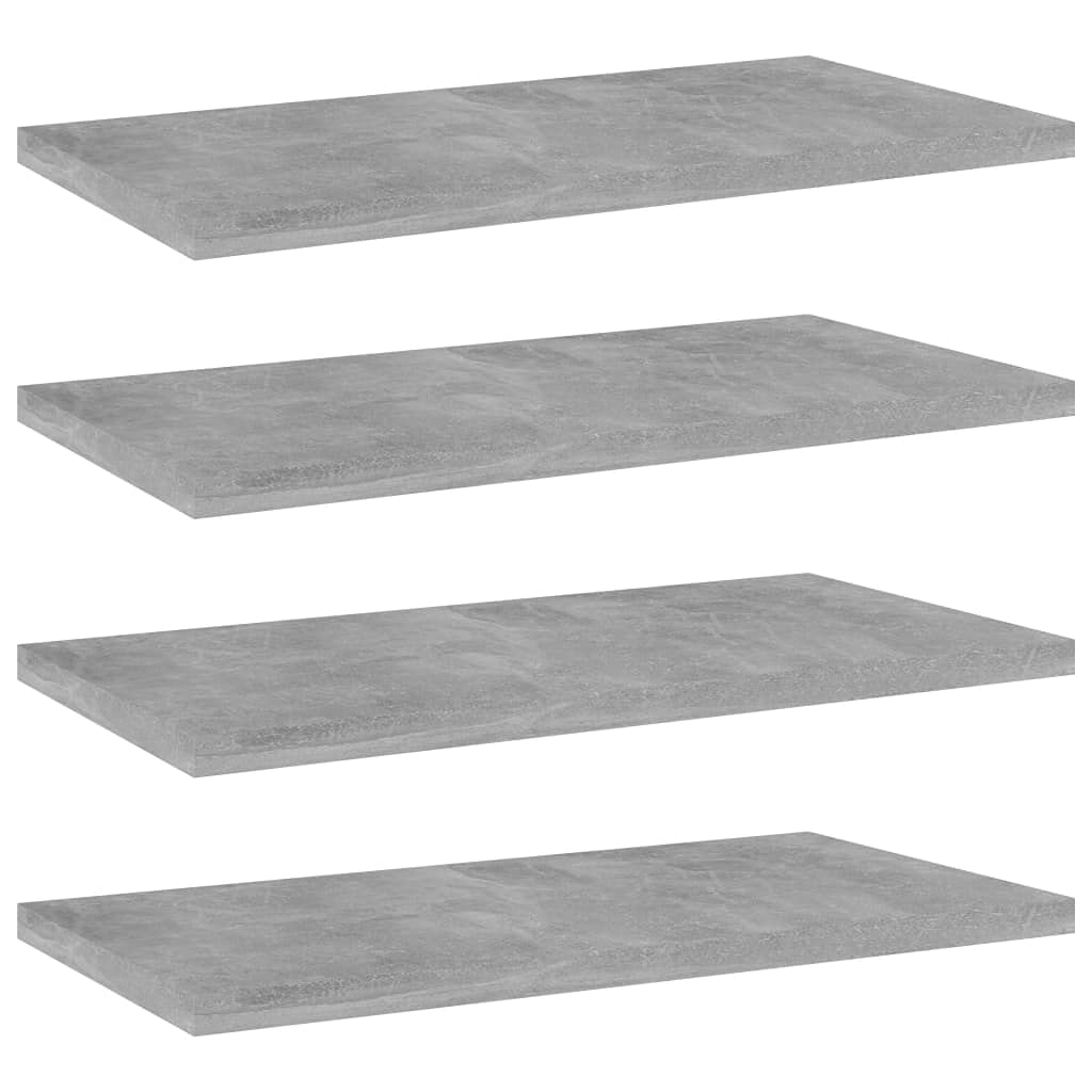 vidaXL Modern Bookshelf Boards, Pack of 4, Concrete Gray, Durable Engineered Wood, Simple Maintenance, Versatile Use, 15.7"x7.9"x0.6"