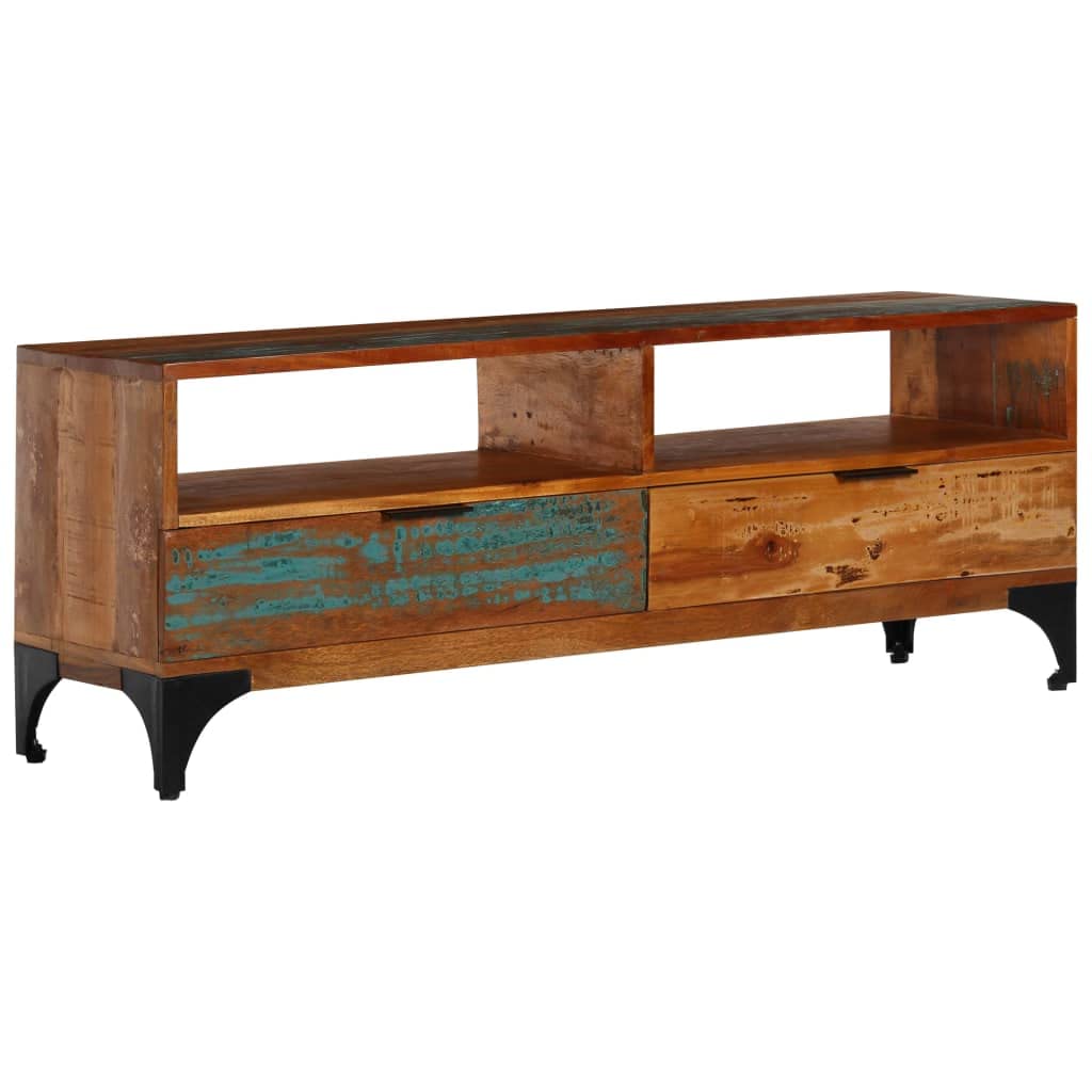 vidaXL Handmade TV Stand with 2 Drawers and 2 Compartments - Industrial Style - Solid Reclaimed Wood and Steel Frame - Antique Look - 46.5"x13.8"x17.7"