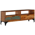 vidaXL Handmade TV Stand with 2 Drawers and 2 Compartments - Industrial Style - Solid Reclaimed Wood and Steel Frame - Antique Look - 46.5"x13.8"x17.7"