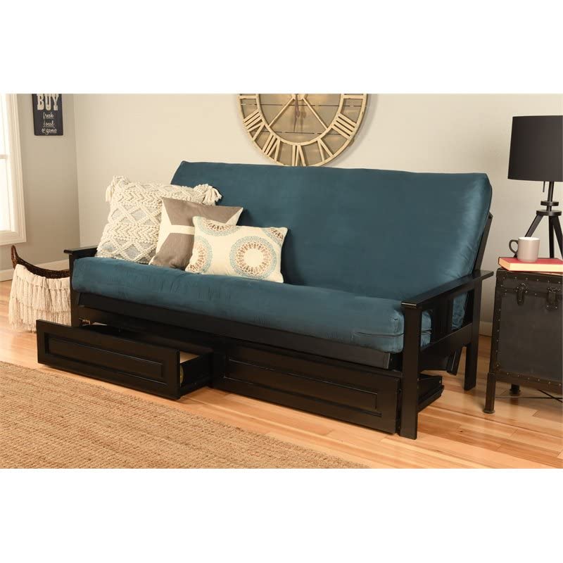 Kodiak Furniture Monterey Black Storage Sofa with Suede Blue Mattress