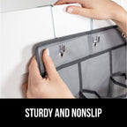 Gorilla Grip Over The Door Shoe Organizer, 2 Pack, 24 Breathable Mesh Pockets, Space Saving Hanging Storage Holder, Closet Rack Hanger Holds Up To 40 Lbs, Hangs On Closets, Shoes, Accessories, Gray
