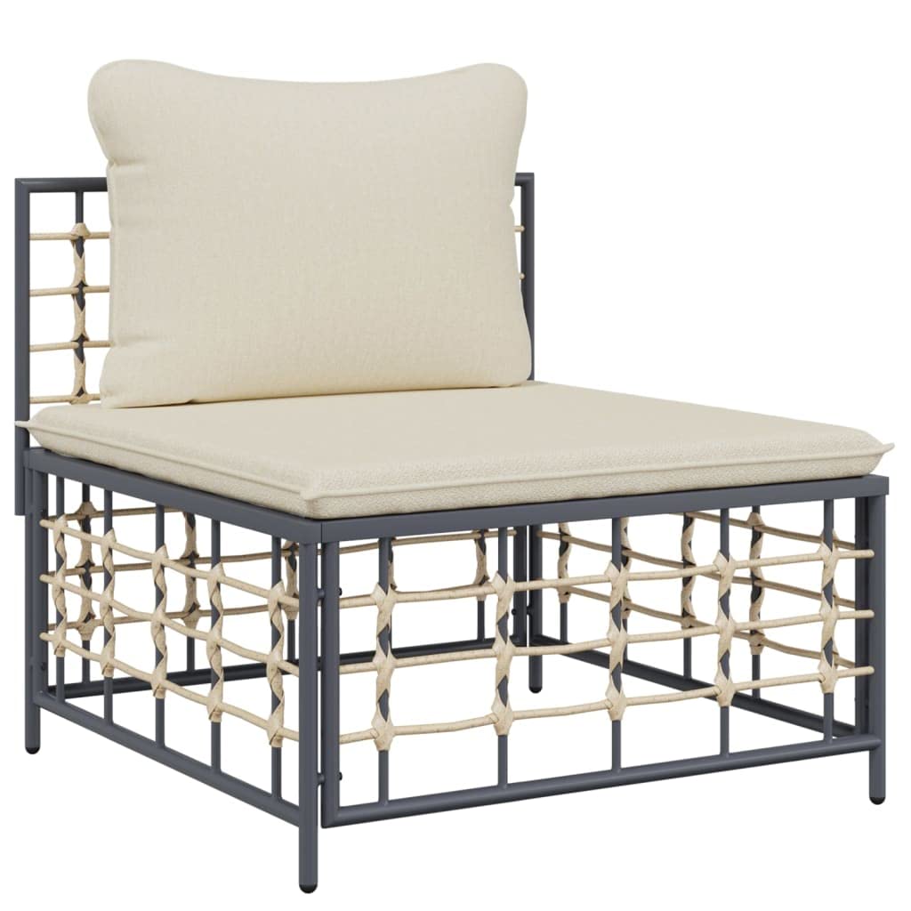vidaXL Durable Patio Middle Sofa with Backrest & Beige Cushions - Trendy, Modular, Poly Rattan, Outdoor Furniture for Garden, Weather-Resistant, Comfortable, Powder-Coated Steel Frame, Easy-to-Clean
