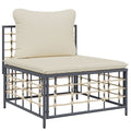 vidaXL Durable Patio Middle Sofa with Backrest & Beige Cushions - Trendy, Modular, Poly Rattan, Outdoor Furniture for Garden, Weather-Resistant, Comfortable, Powder-Coated Steel Frame, Easy-to-Clean