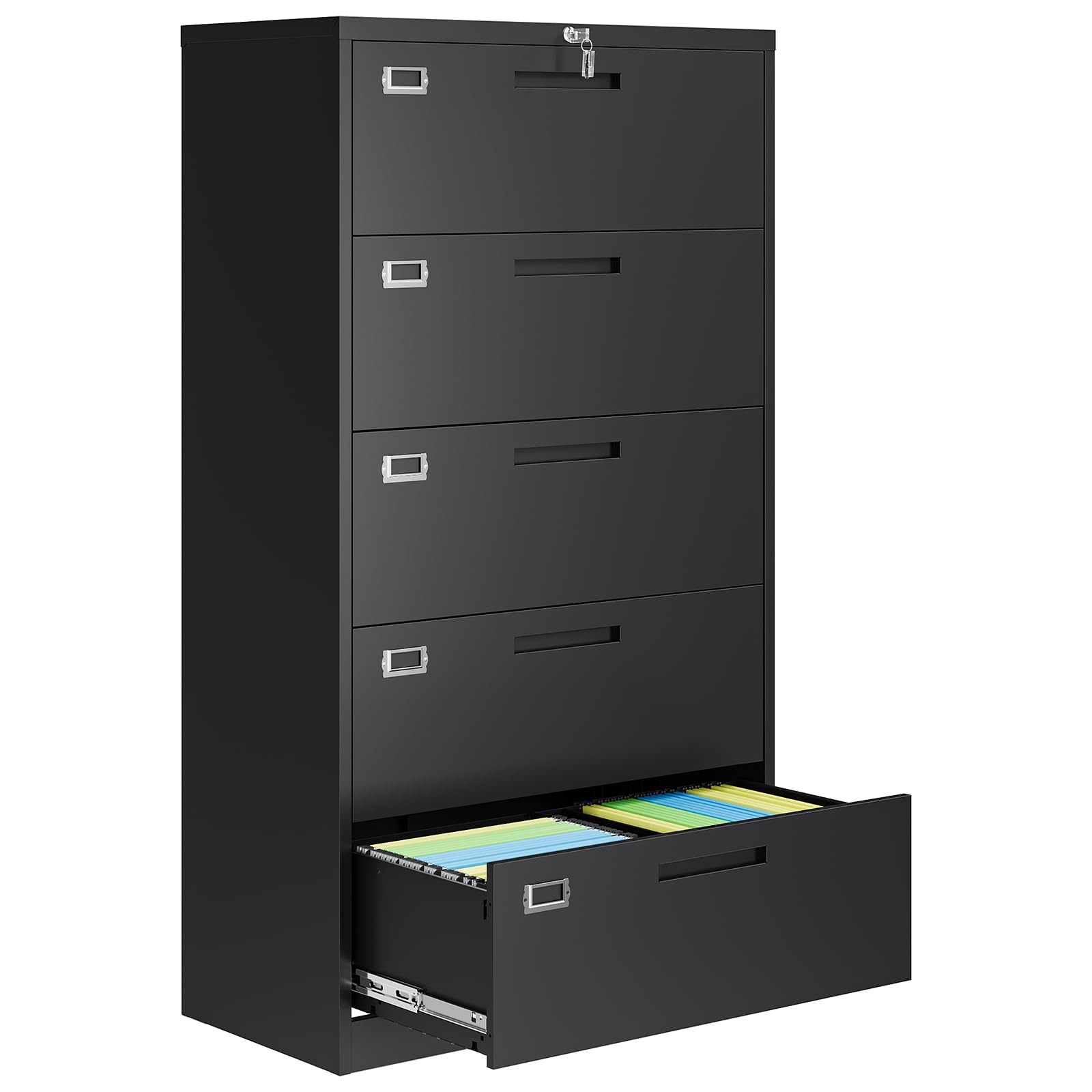 AFAIF 5 Drawer File Cabinets for Home Office, Metal Filing Cabinet with Lock, Black Locking File Caninet Five Drawer, Office Sto