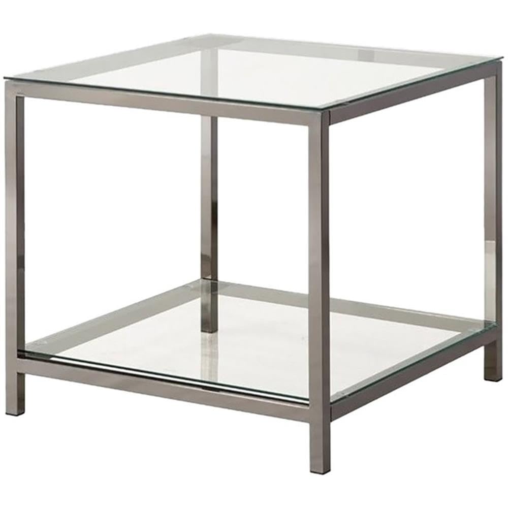 Coaster Furniture End Table with Shelf Black Nickel and Clear 26"D x 24"W x 23"H 720227