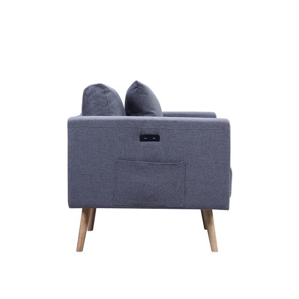 Lilola Home Easton Dark Gray Linen Fabric Sofa with USB Charging Ports Pockets & Pillows