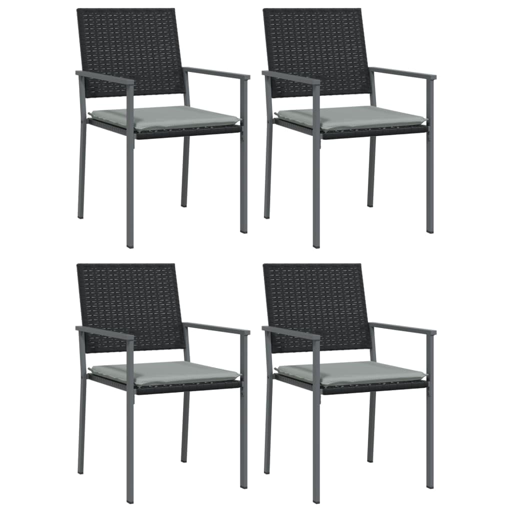 vidaXL 5-Piece Modern Patio Dining Set with Cushions - Poly Rattan & Steel Outdoor Dining Furniture with Tempered Glass Tabletop and Armrest Chairs - Ideal for Patio, Garden, Deck, Lounge Area