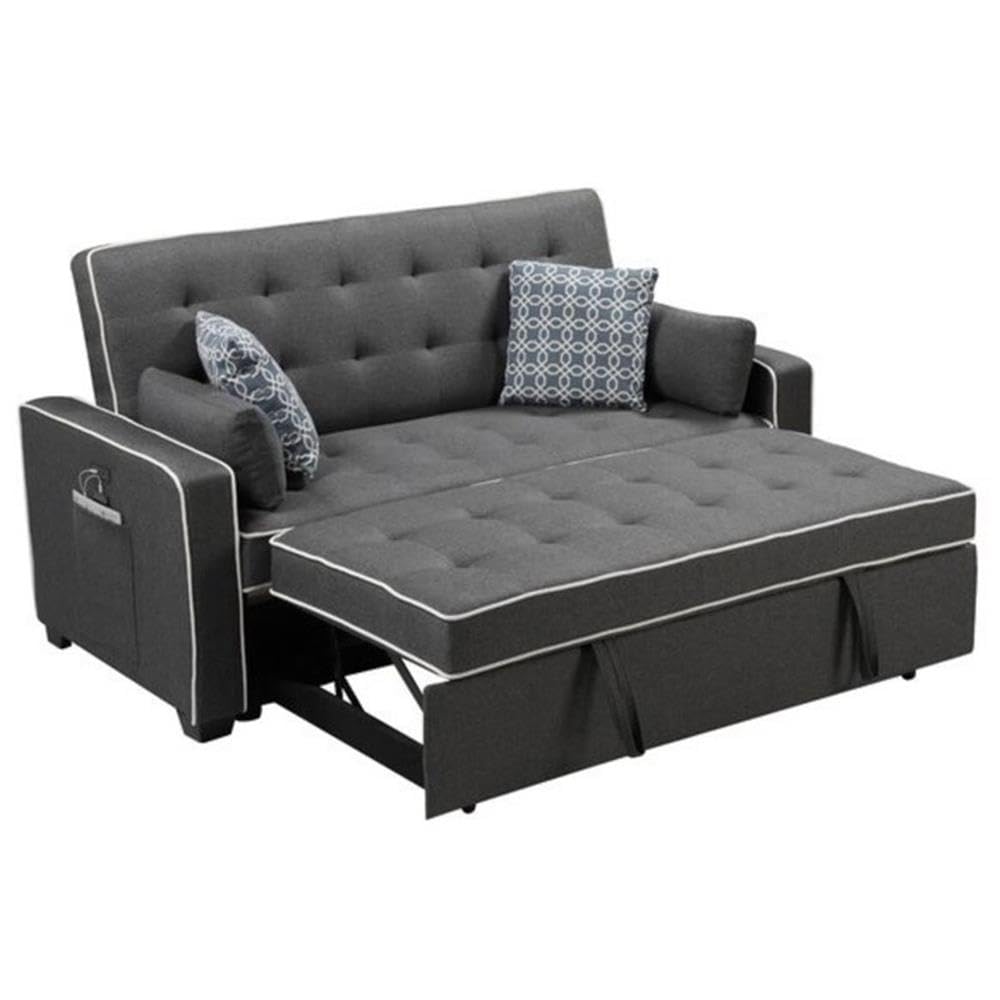 Lilola Home Cody 70&quot; W Modern Gray Fabric Sleeper Sofa with 2 USB Charging Ports and 4 Accent Pillows