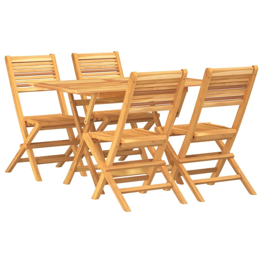 vidaXL 5-Piece Patio Dining Set - Solid Teak Wood Foldable Chairs/Table, Scandinavian Outdoor Furniture with Parasol Hole, Recta