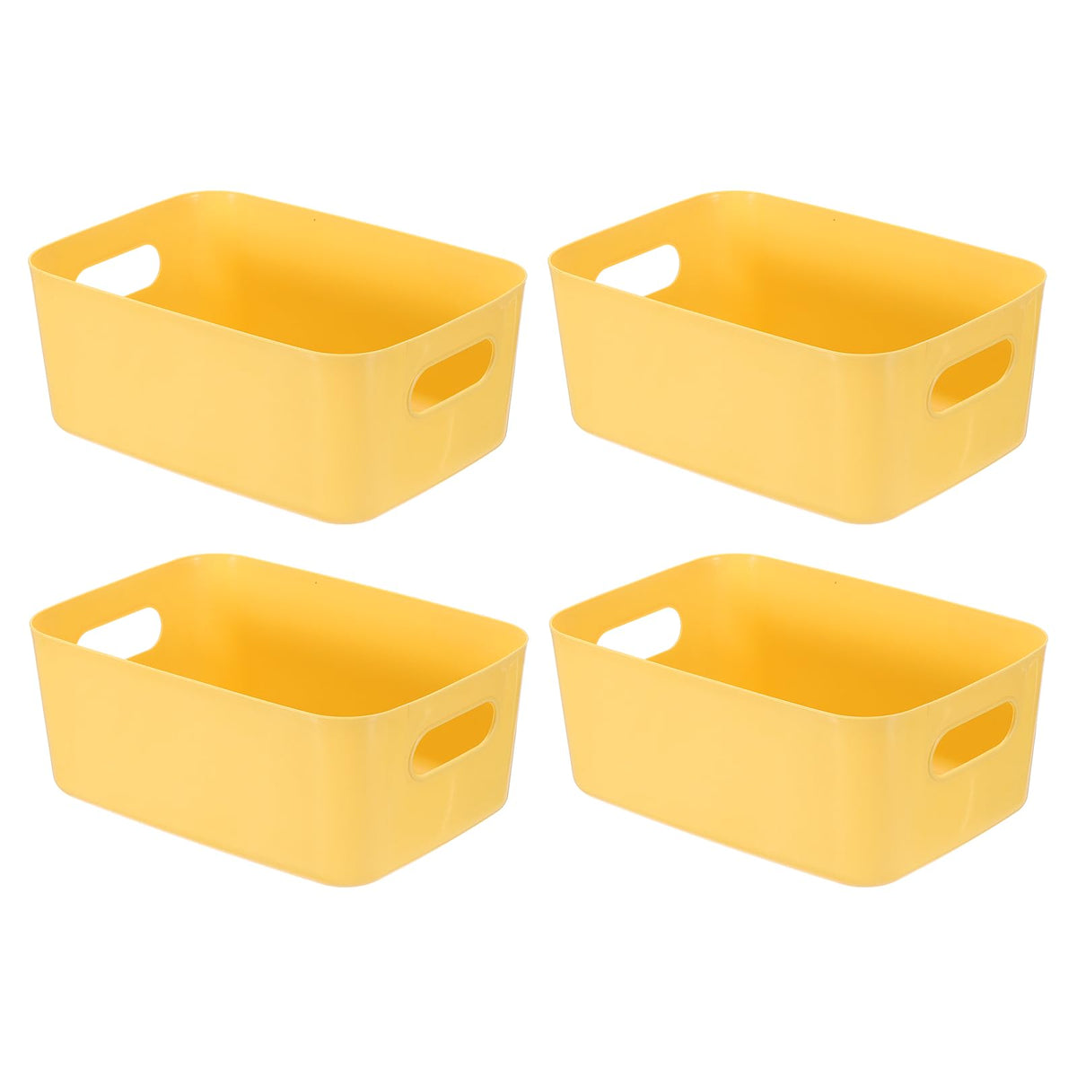 uxcell 4Pack Yellow Plastic Storage Bins, 12.0 x 8.1 x 4.7 Inch Pantry Organizer Bins and Storage Baskets with Handles for Kitc
