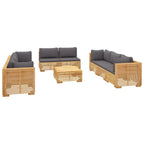 vidaXL 9-Piece Patio Lounge Set with Cushions - Solid Teak Wood Outdoor Furniture Set with Extra Comfort Cushions - Dark Gray Fabric