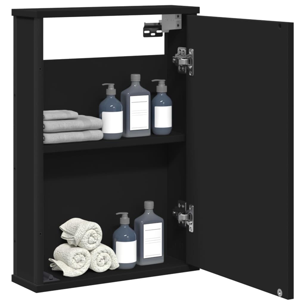 vidaXL Bathroom Mirror Cabinet - Wall-Mounted Black Engineered Wood with Powder-Coated Steel and Glass - 16.5x4.7x23.6 Inches for Storage