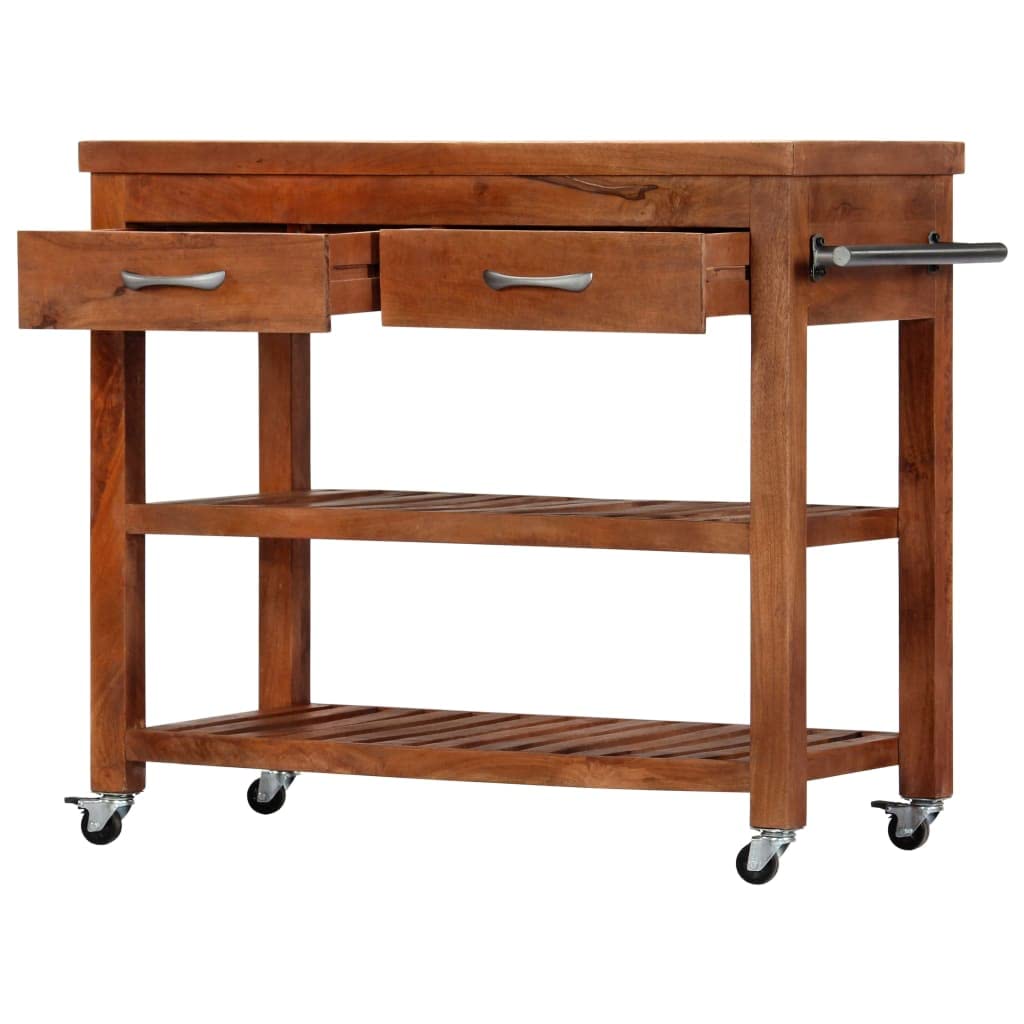 vidaXL Mobile Solid Acacia Wood Kitchen Trolley - Thumbnail 2