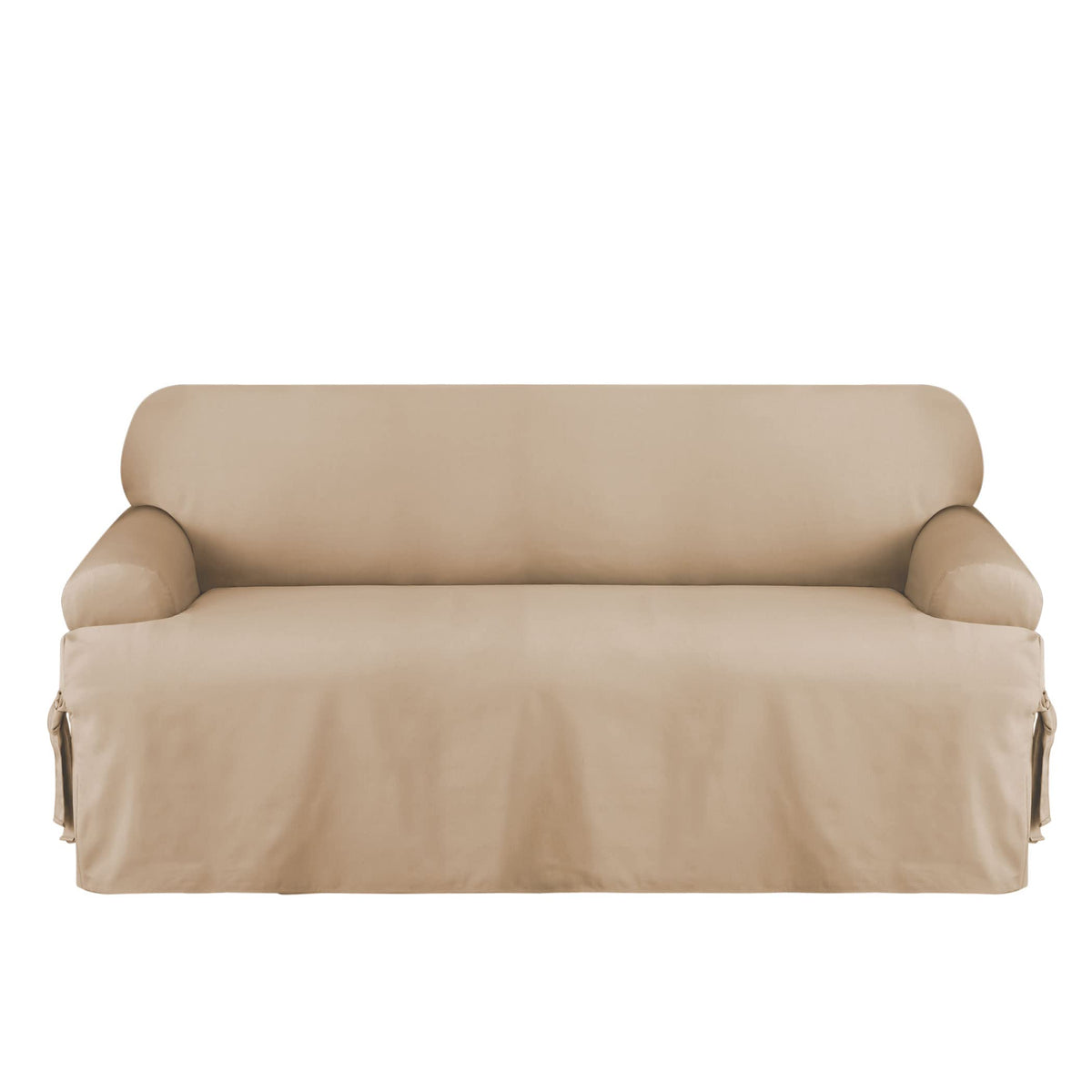 Surefit Cotton Duck Sofa T-Cushion One Piece Slipcover, Couch Cover, Relaxed Woven Fit, 100% Cotton, Machine Washable, Tan