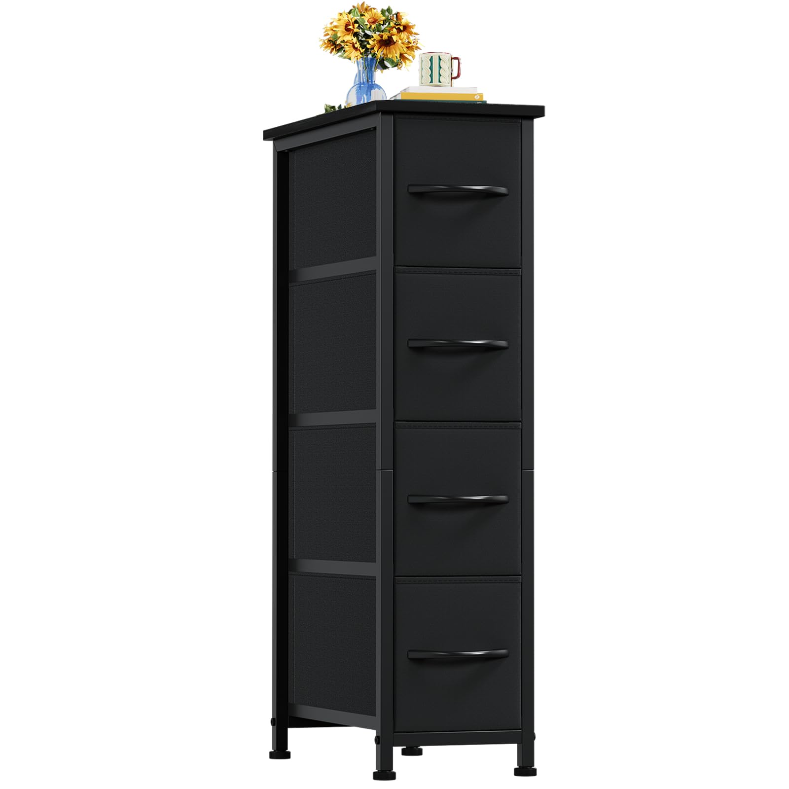 Somdot Narrow Dresser with 4 Drawers, Slim Storage Organizer Chest of Drawers with Removable Fabric Drawers for Small Spaces Bat