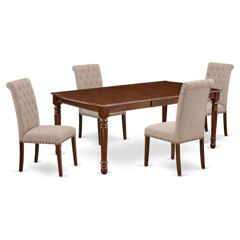 East West Furniture Dobr5-Mah-04 5 Piece Kitchen Table Set Includes A Rectangle Dining Room Table With Butterfly Leaf And 4 Light Tan Linen Fabric Parsons Chairs, 42X78 Inch, Mahogany