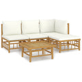 vidaXL 5-Piece Bamboo Patio Lounge Set, Cream White Cushions, with Sturdy Table for Outdoor, Garden, Backyard Living - Modular &