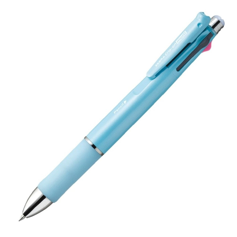 Zebra Clip-On Multi 1000S Multifunctional Pen, 4 Color 0.7 Mm Ballpoint And 0.5 Mm Mechanical Pencil, Light Blue Barrel (B4Sa3-L
