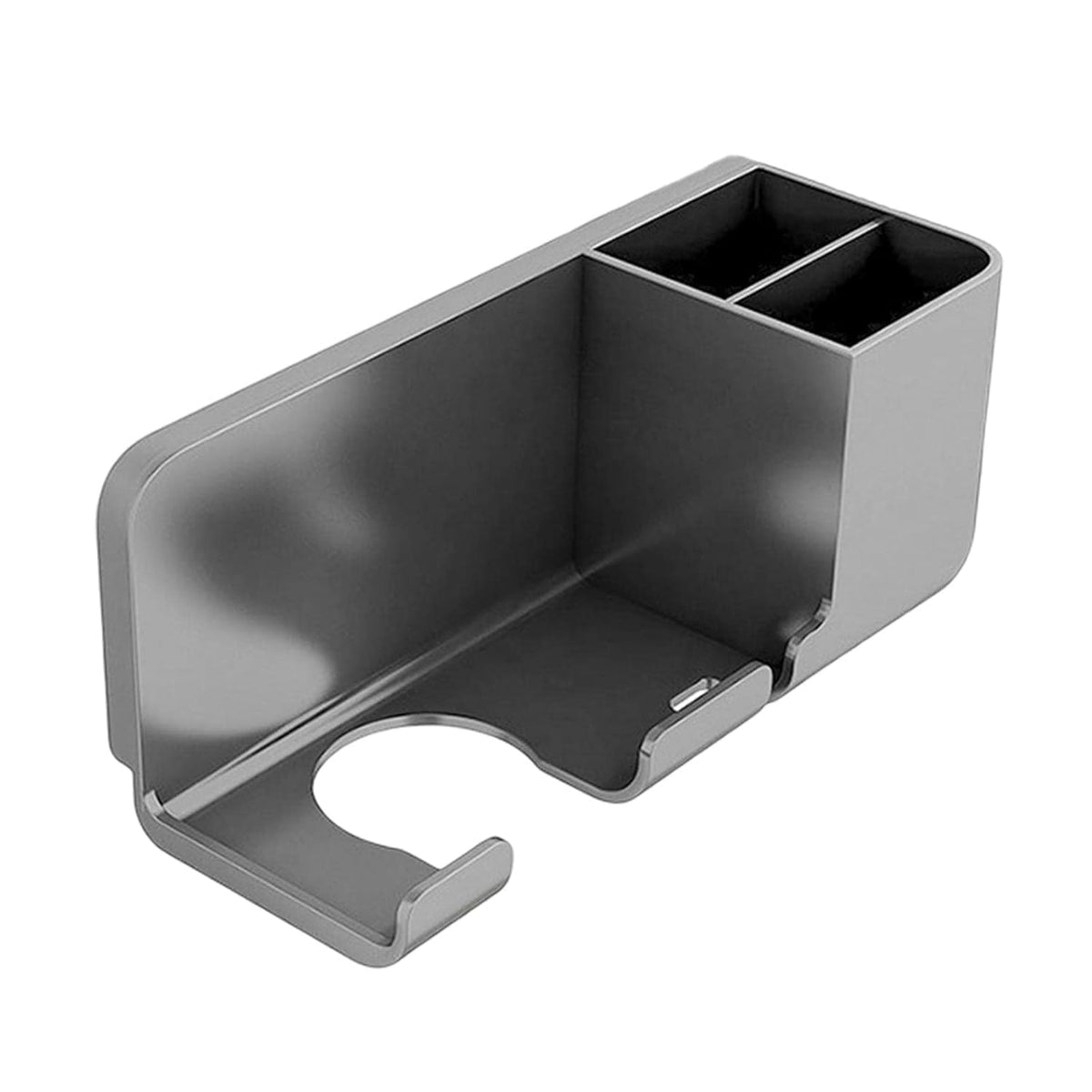 Divik Hair Dryer Holder Shelf Rack and Two Storage Compartment with Sticker Blow Dryer Holder, Trimmer, Combs, Hair Clips, Razor