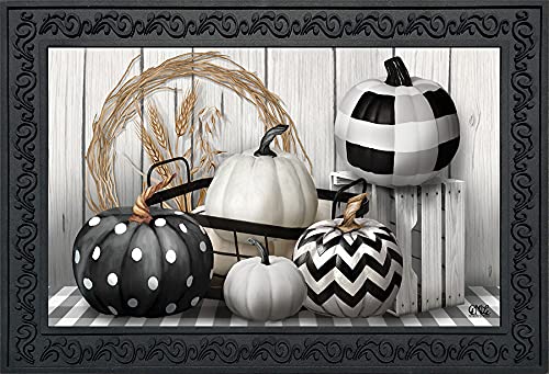 Briarwood Lane Black & White Pumpkins Fall Doormat Primitive Autumn Indoor Outdoor 30' X 18'