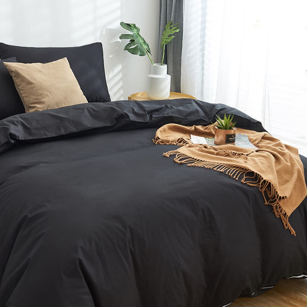 Clothknow Full Comforter Set Black 3Pcs Black Bedding Comforter Sets All Black Full Size Comforter Men Women Comforter Black Com