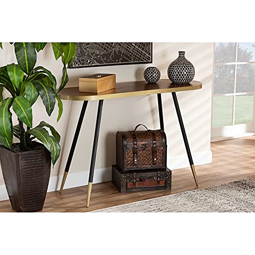 Baxton Studio Lauro Modern and Contemporary Walnut Wood Finished and Two-Tone Gold and Black Metal Console Table