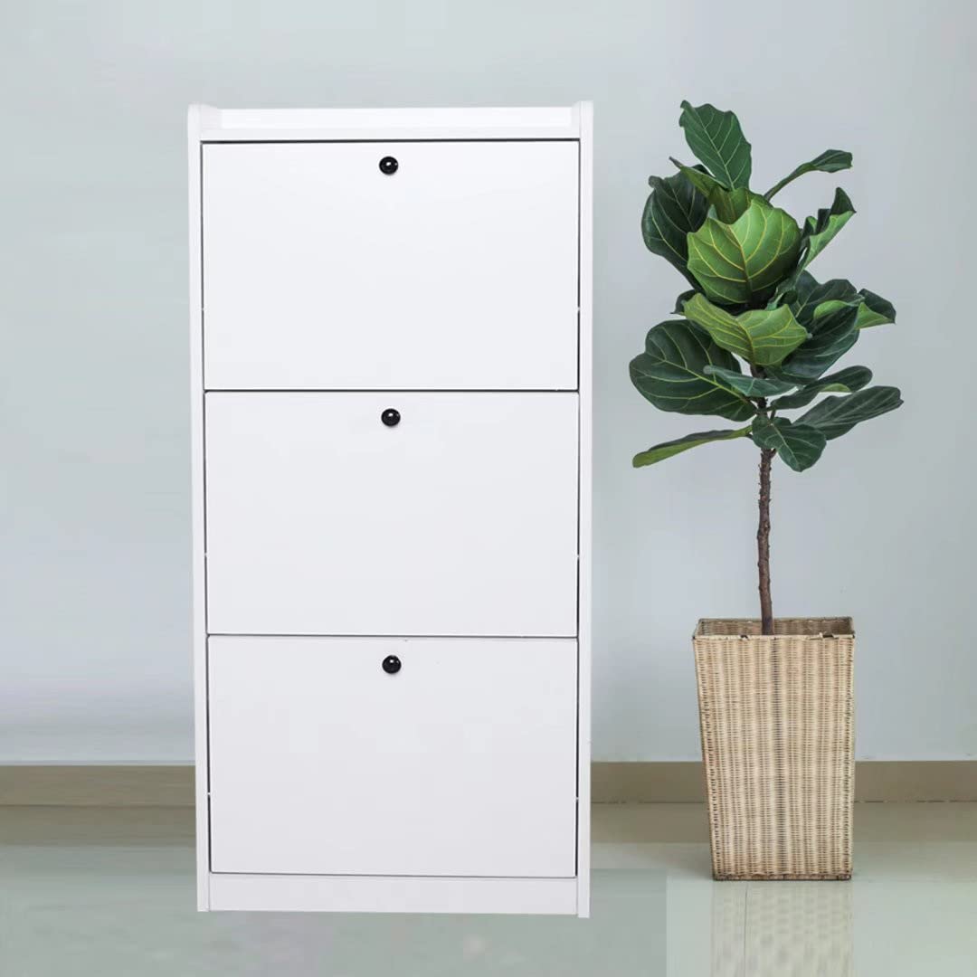 HomeRoots Density Board Modern White Vertical Shoe Organizer Cabinet