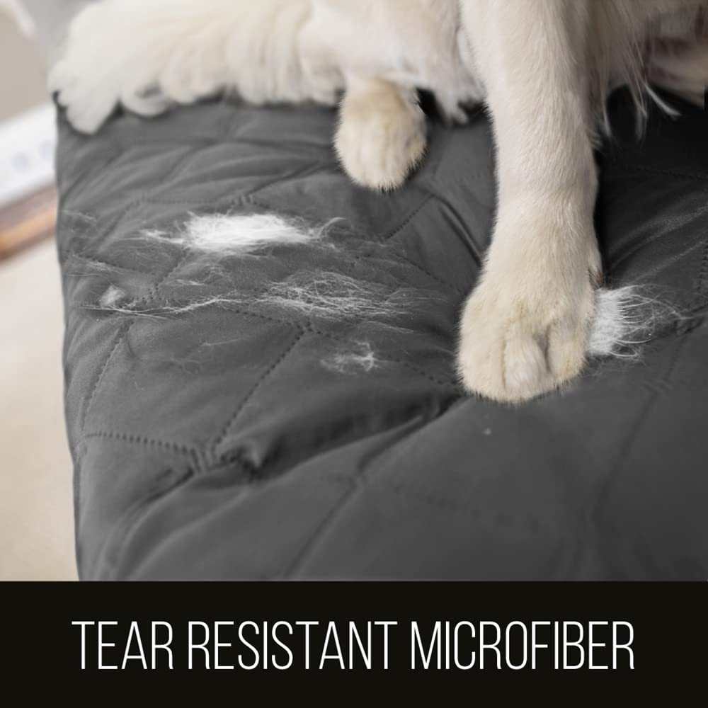 Sofa Shield Patented Recliner Slip Cover, Large Cushion Protector, Reversible Stain And Dog Tear Resistant Slipcover, Quilted Microfiber 28” Seat, Washable Covers For Dogs Pets Kids, Charcoal Linen