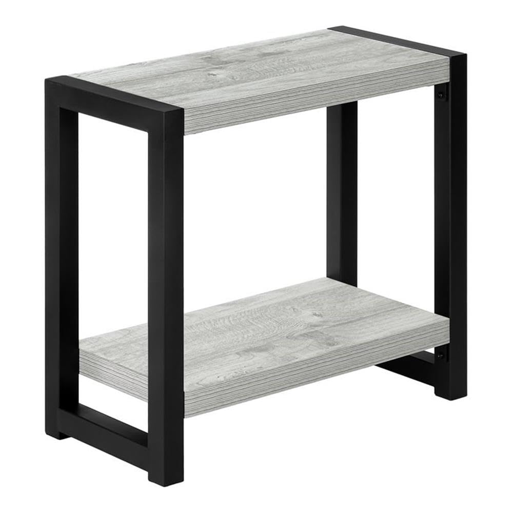 Monarch Specialties 2082 Accent Table, Side, End, Narrow, Small, 2 Tier, Living Room, Bedroom, Metal, Laminate, Grey, Black, Contemporary, Modern Table-22, 23.75&quot; L X 11.75&quot; W X 22&quot; H