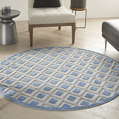 HomeRoots Blue/Grey 100% Polypropylene 4â?? Round Blue and Gray Indoor Outdoor Area Rug