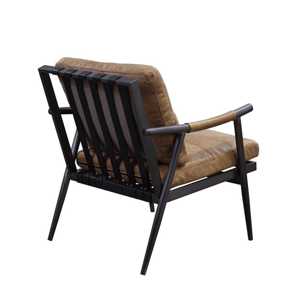 Acme Anzan Padded Cushion Accent Chair in Berham Chestnut Leather