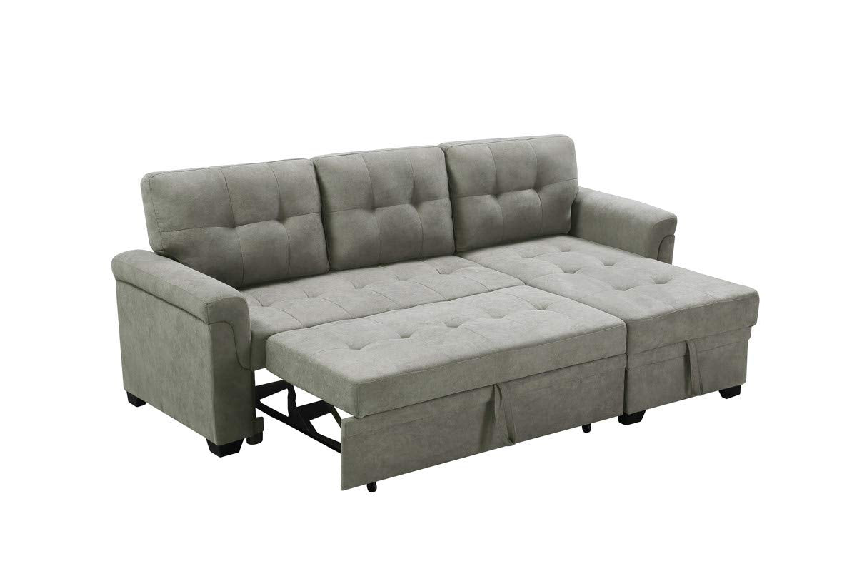 Lilola Home Connor Light Gray Fabric Reversible Sectional Sleeper Sofa Chaise with Storage