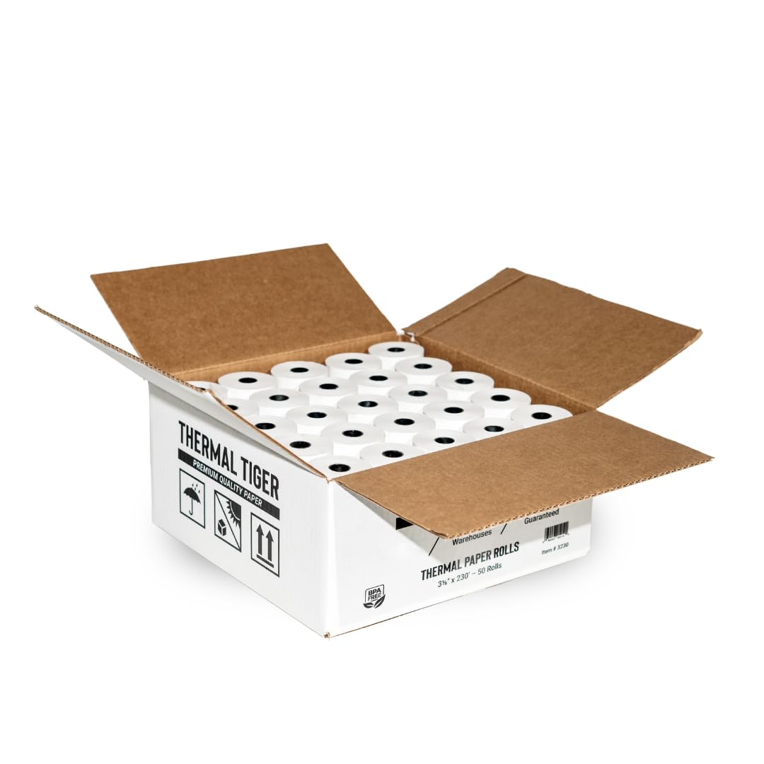 Thermal Tiger Thermal Paper 3 1/8 X 230 (50 Rolls/Box) - Bpa-Free Compatible With 60+ Printer Models, Crisp Black Images, Pos Ca