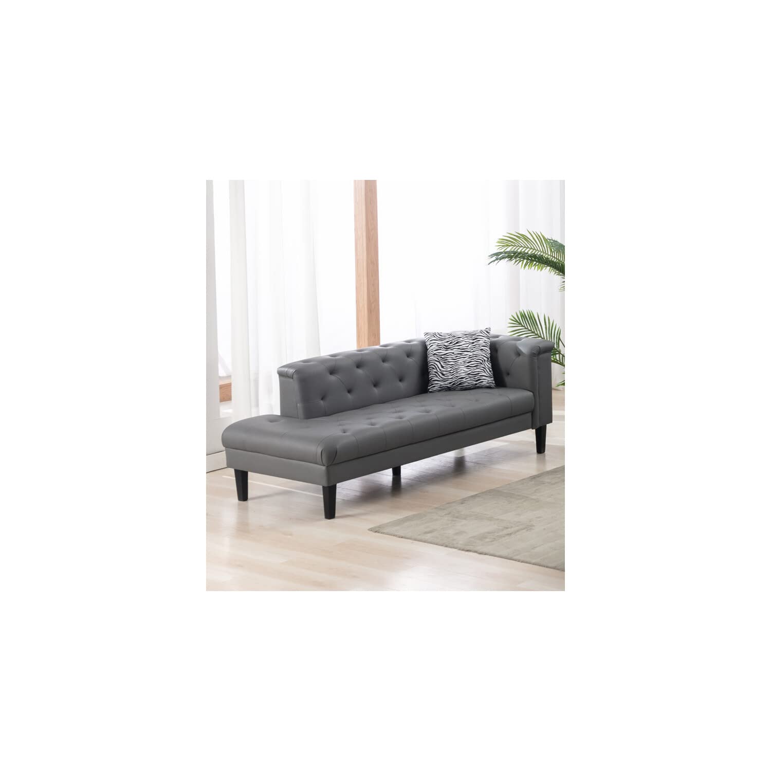 Lilola Home Sarah Gray Vegan Leather Tufted Chaise with 1 Accent Pillow